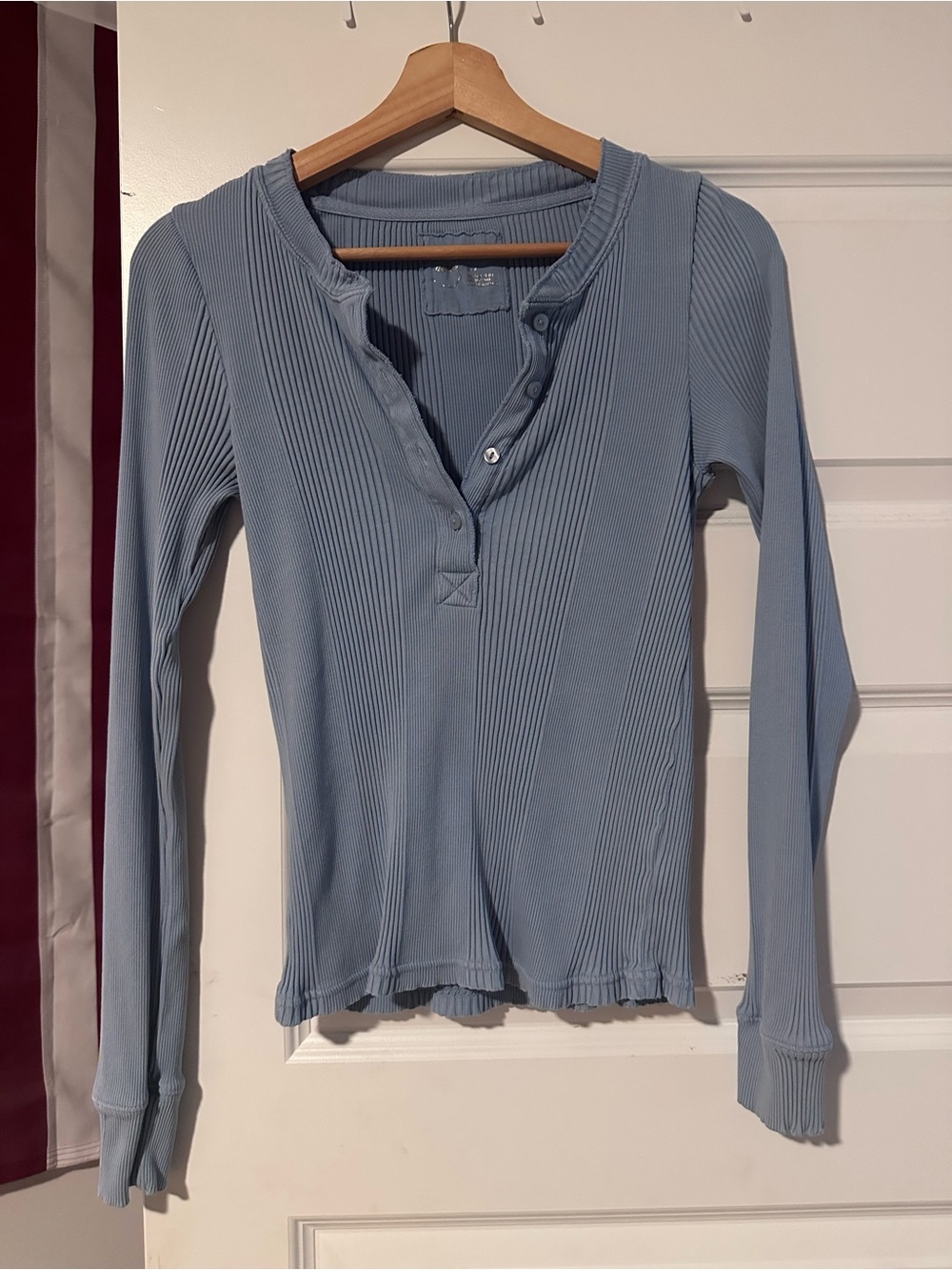 aerie Sky Blue Ribbed Long-Sleeve Henley
